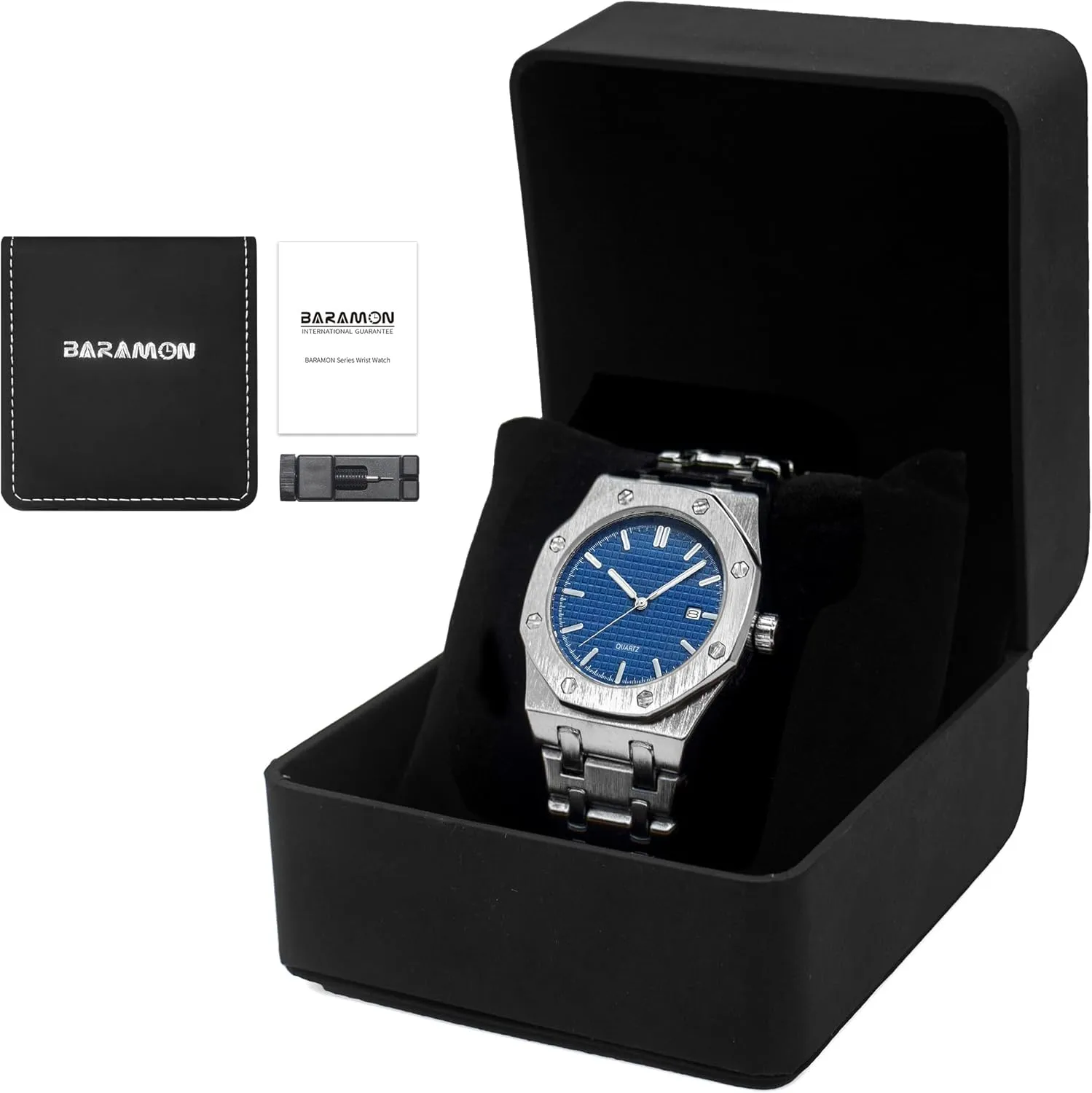 BARAMON Men's Watches, Royalty Stainless Steel Quartz Movement Date Male Clock Waterproof Luminous Hands Casual Business Wrist Watches for Men