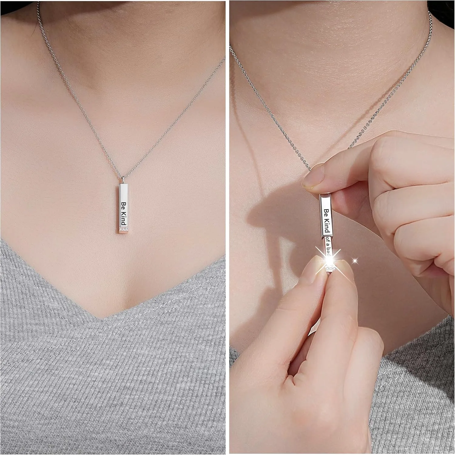 Be Kind of A B Necklace for Women: 925 Sterling Silver Hidden Message Necklace-Rose Gold/14k Gold/Silver 3D Vertical Bar Pendant Best Friends Sisters Friendship Sorority Jewelry Gifts