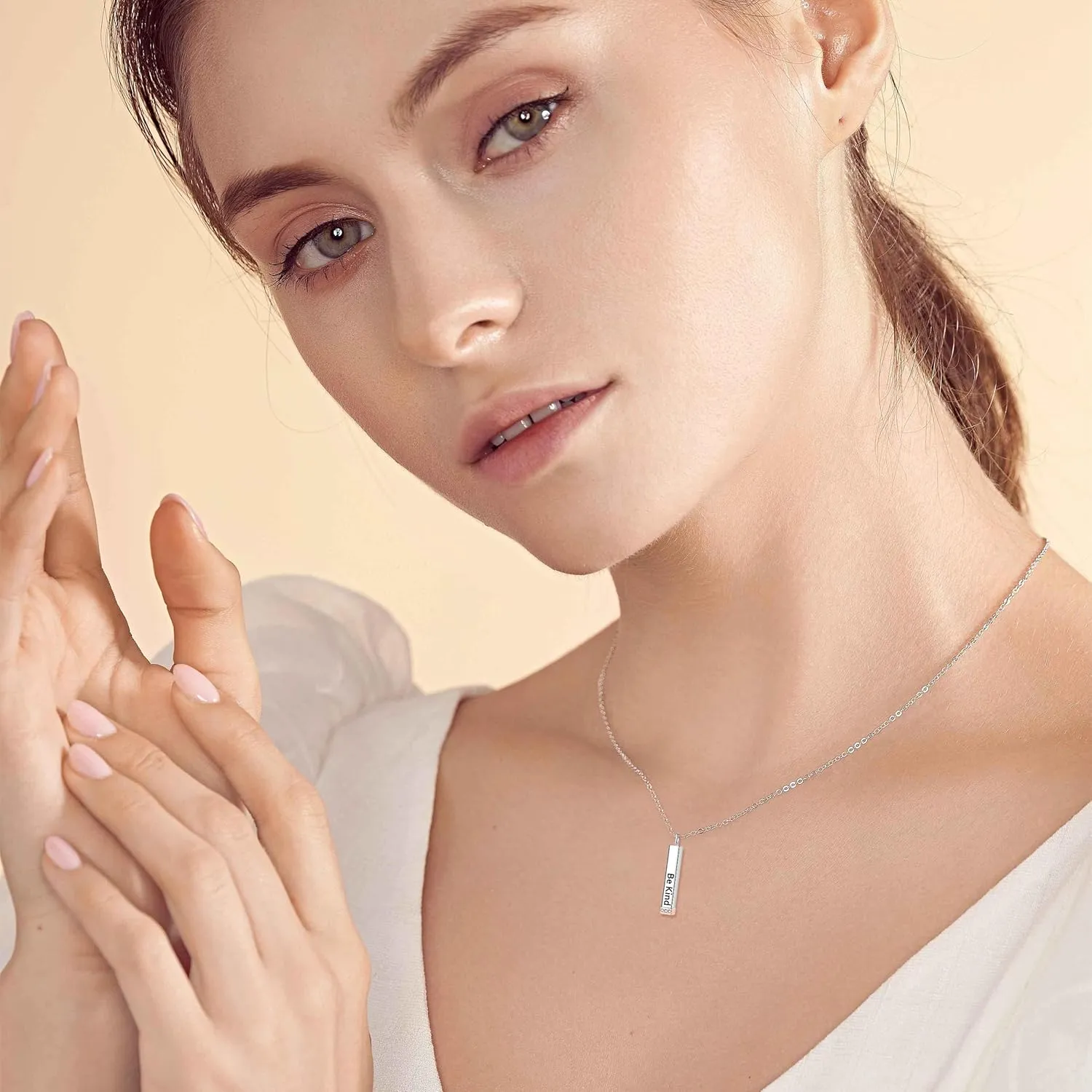 Be Kind of A B Necklace for Women: 925 Sterling Silver Hidden Message Necklace-Rose Gold/14k Gold/Silver 3D Vertical Bar Pendant Best Friends Sisters Friendship Sorority Jewelry Gifts