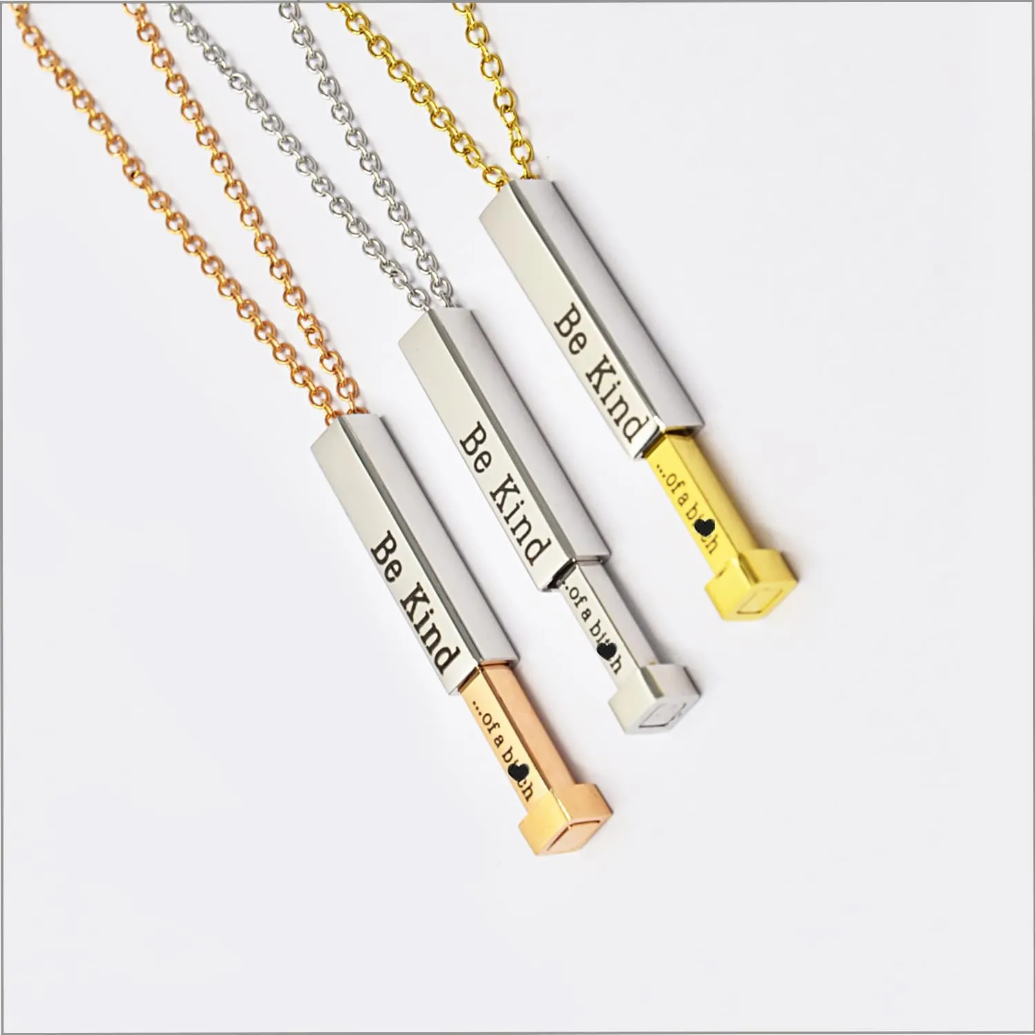 Be Kind Of A B Necklace for Women Hidden Message Necklace Stainless Steel Square Pendant Necklace Engraving Vertical Bar Necklace Inspirational Friendship Gift