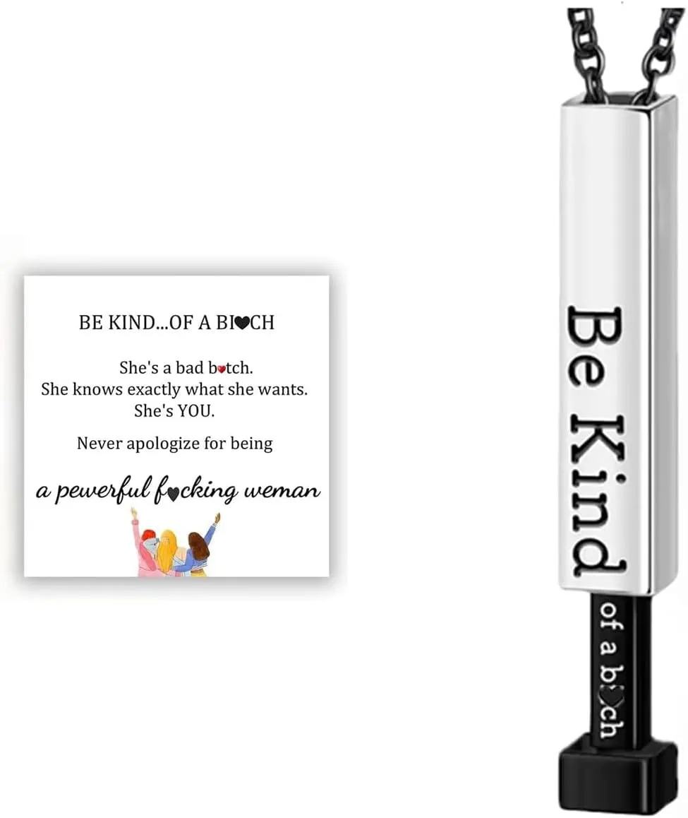 Be Kind Of A B Necklace for Women Hidden Message Necklace Stainless Steel Square Pendant Necklace Engraving Vertical Bar Necklace Inspirational Friendship Gift