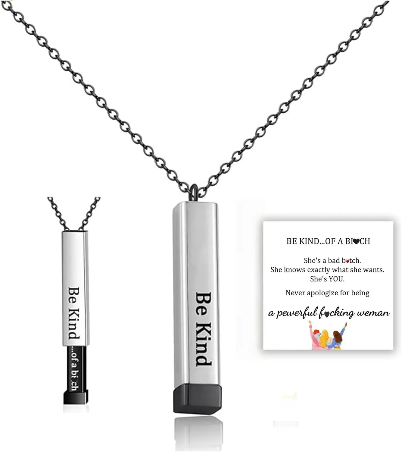 Be Kind Of A B Necklace for Women Hidden Message Necklace Stainless Steel Square Pendant Necklace Engraving Vertical Bar Necklace Inspirational Friendship Gift