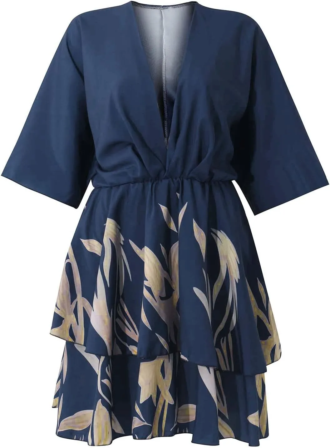 Beach Summer Dresses for Women 2025 Trendy Casual Sundress Ruffle Hawaiian Vacation Mini Dress V Neck Batwing Sleeve