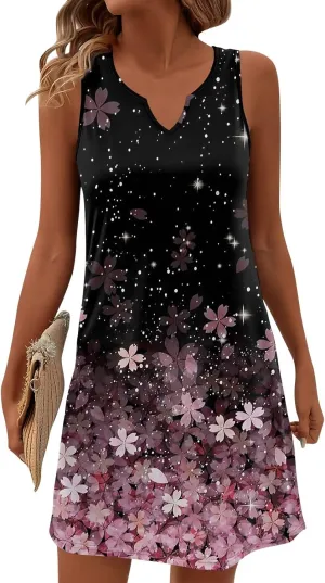 Beachy Dresses for Women 2025 Summer V-Neck Geometric Print Sleeveless Tank Mini Sundress,S-3XL