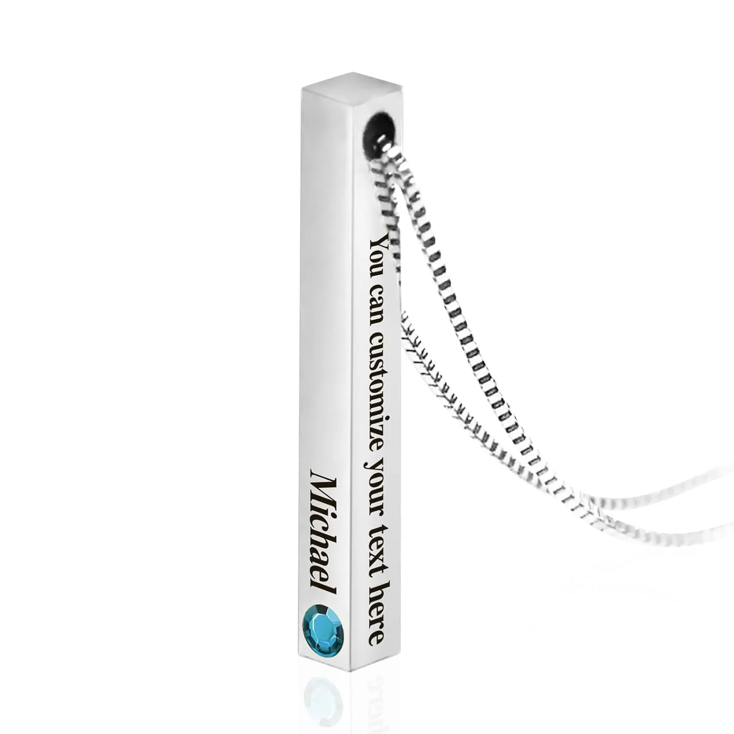 Bellblow- Personalized Bar Necklace Engraved with Name and Birthstone for Couples, Custom 3D Bar Pendant Name Chain Necklaces, 4sides Customized Nameplate Necklace Jewelry Gift Boyfriend Girlfriend