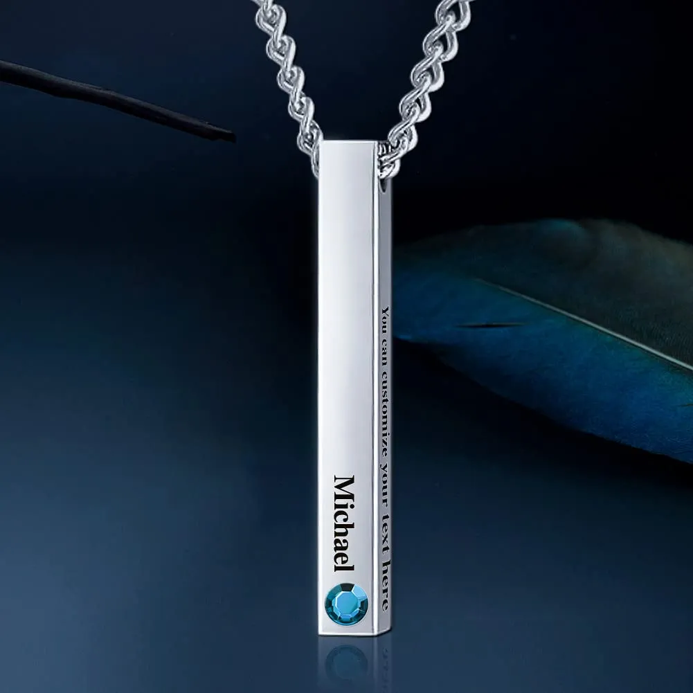 Bellblow- Personalized Bar Necklace Engraved with Name and Birthstone for Couples, Custom 3D Bar Pendant Name Chain Necklaces, 4sides Customized Nameplate Necklace Jewelry Gift Boyfriend Girlfriend