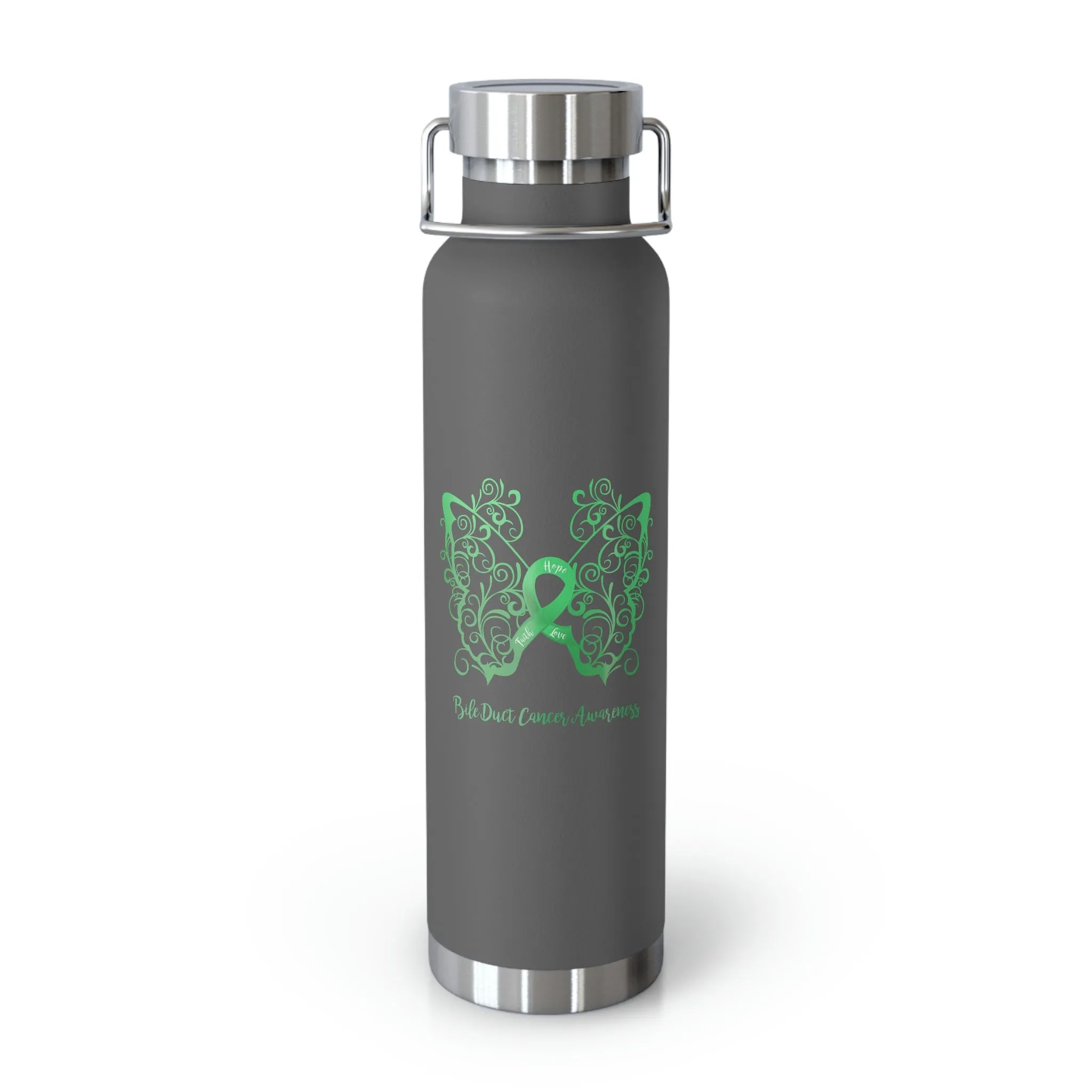 Bile Duct Cancer Awareness Filigree Butterfly Copper Vacuum Insulated Bottle, 22oz - Several Colors Available