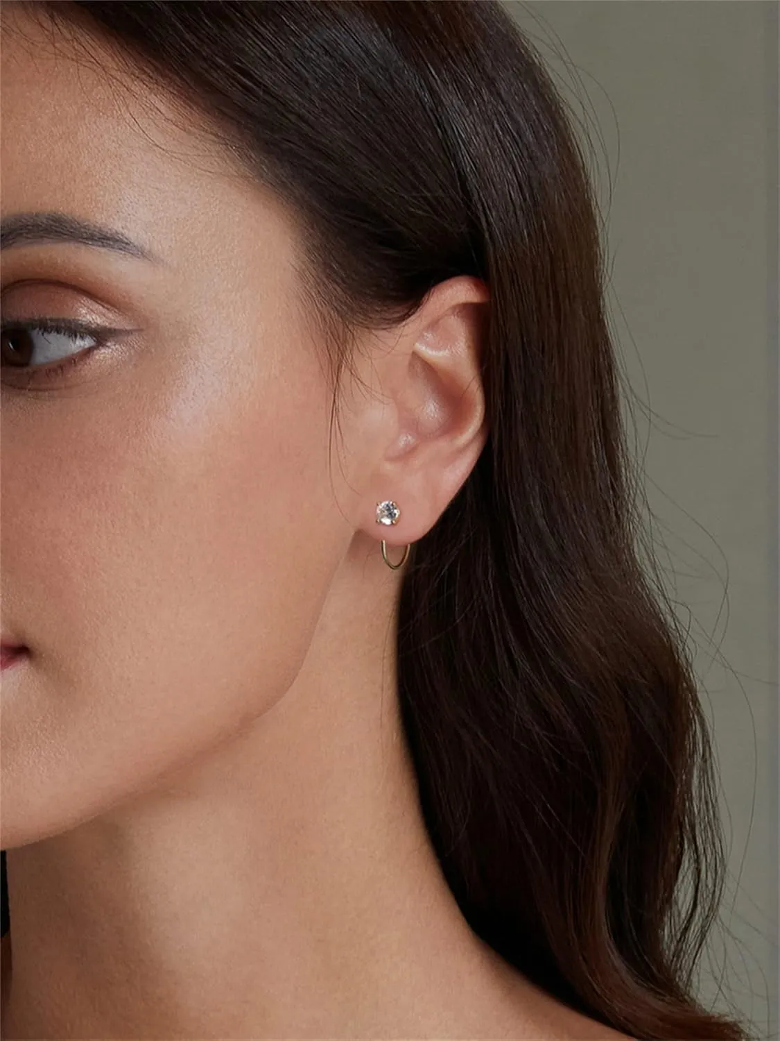 BISAER 925 Sterling Silver Stud Huggie Half Hoop Earrings Hypoallergenic Minimalist Tiny Cartilage Earring Cubic Zirconia Sparkling Round Earrings for Women