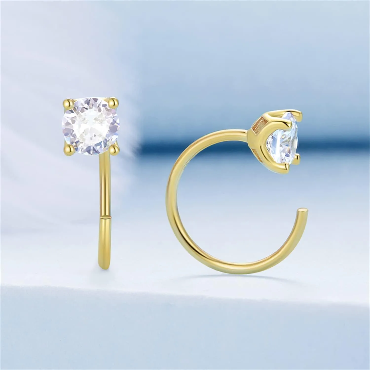 BISAER 925 Sterling Silver Stud Huggie Half Hoop Earrings Hypoallergenic Minimalist Tiny Cartilage Earring Cubic Zirconia Sparkling Round Earrings for Women