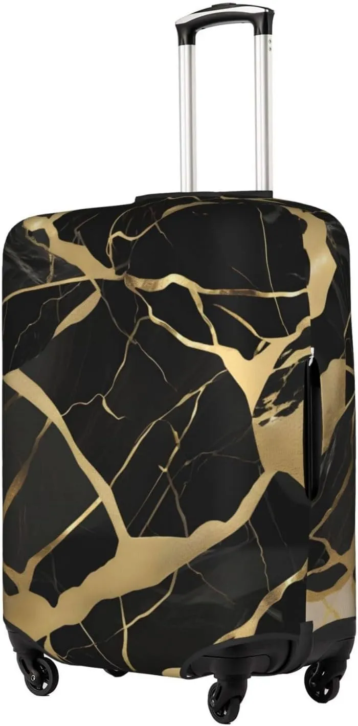 black marble texture gold Print Practical Elastic Washable Travel Luggage Cover with Concealed Zipper for Suitcases