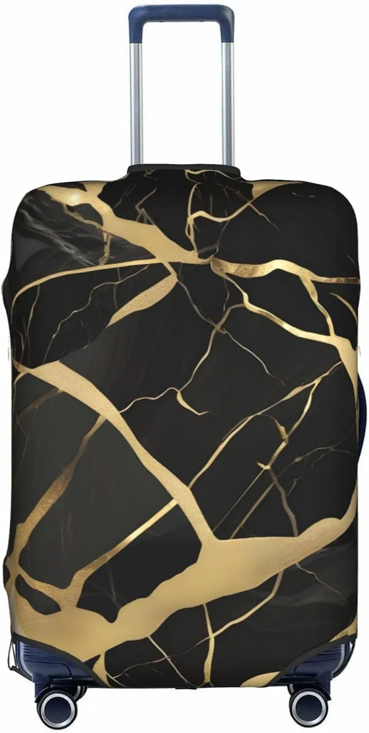 black marble texture gold Print Practical Elastic Washable Travel Luggage Cover with Concealed Zipper for Suitcases