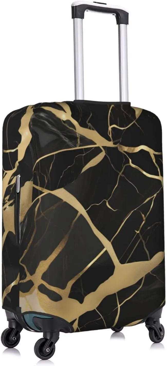 black marble texture gold Print Practical Elastic Washable Travel Luggage Cover with Concealed Zipper for Suitcases