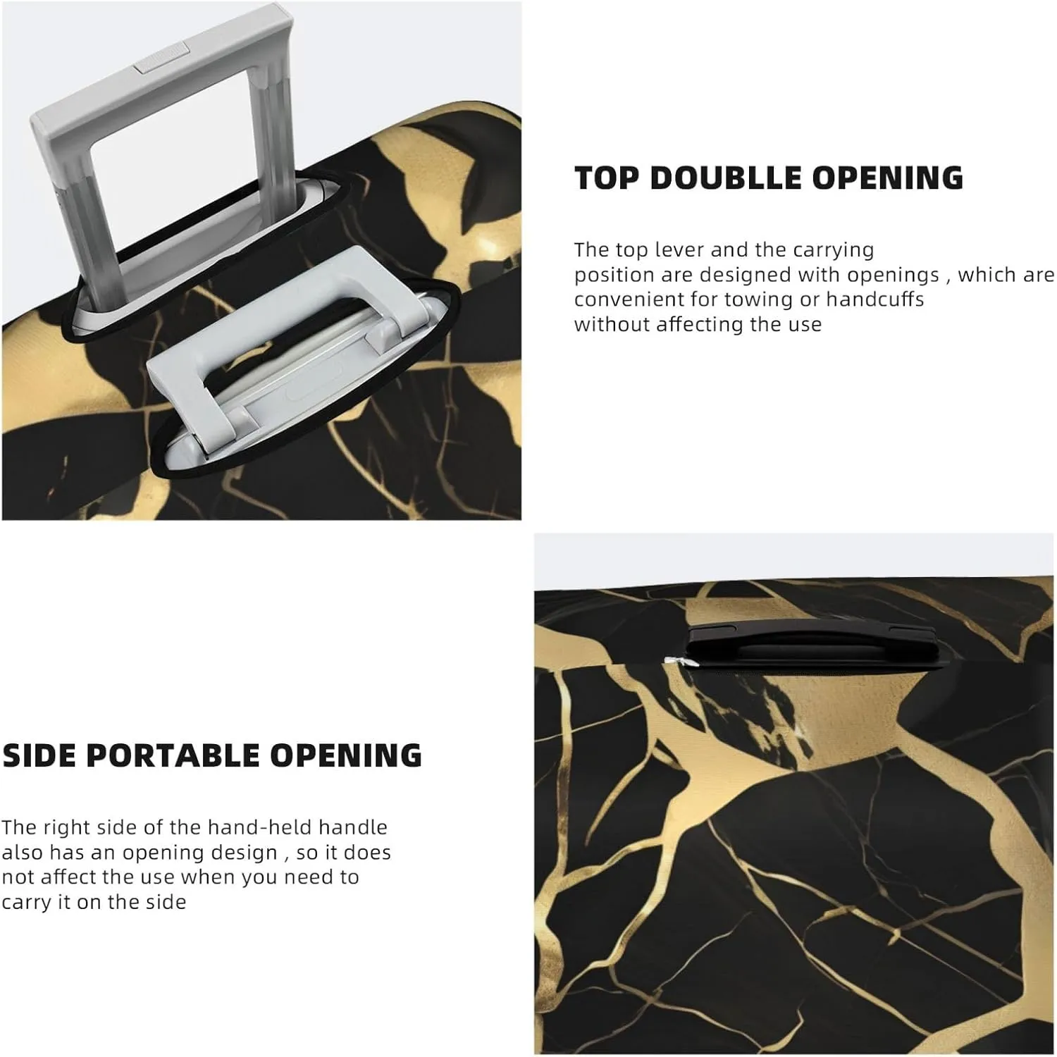 black marble texture gold Print Practical Elastic Washable Travel Luggage Cover with Concealed Zipper for Suitcases