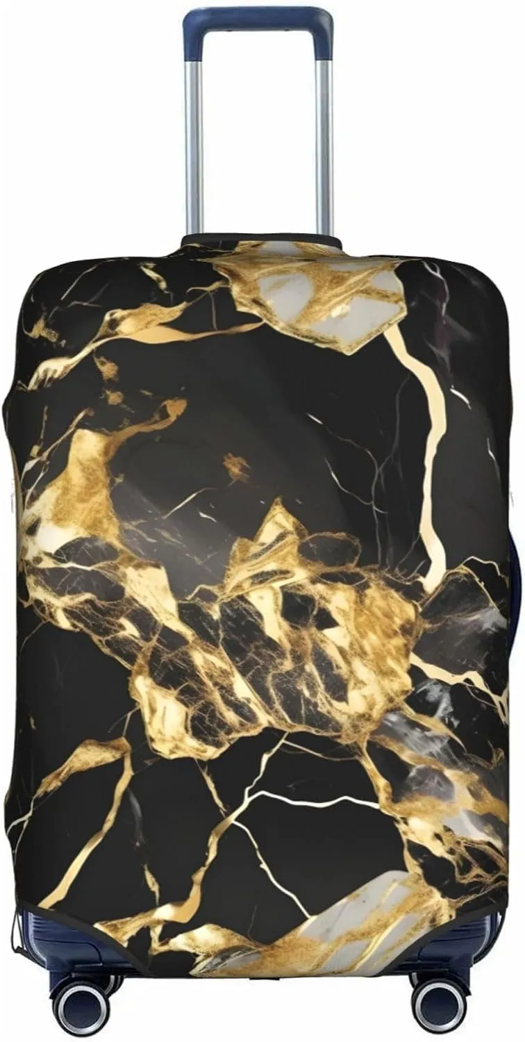 black marble texture golden Print Practical Elastic Washable Travel Luggage Cover with Concealed Zipper for Suitcases
