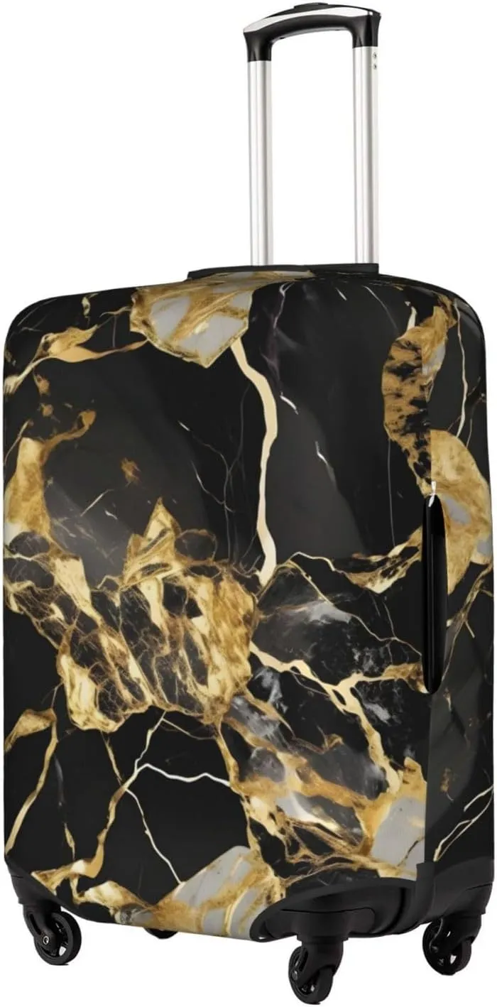 black marble texture golden Print Practical Elastic Washable Travel Luggage Cover with Concealed Zipper for Suitcases