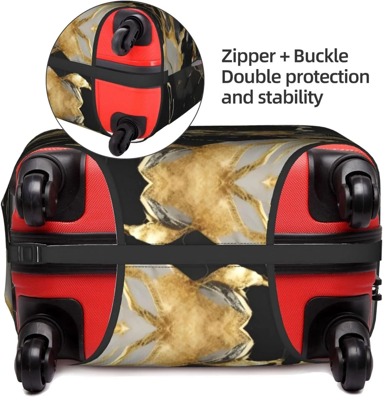 black marble texture golden Print Practical Elastic Washable Travel Luggage Cover with Concealed Zipper for Suitcases