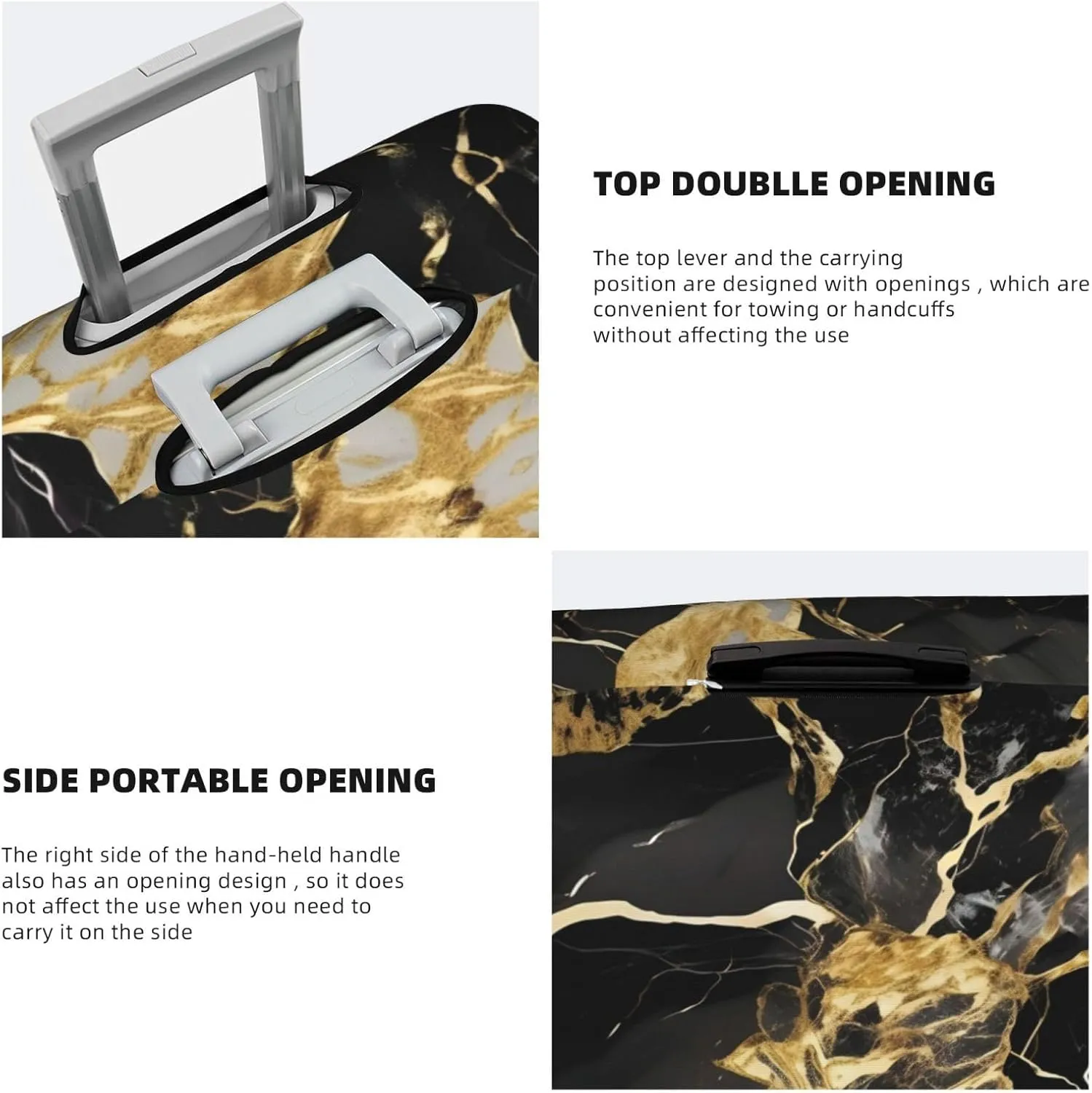 black marble texture golden Print Practical Elastic Washable Travel Luggage Cover with Concealed Zipper for Suitcases
