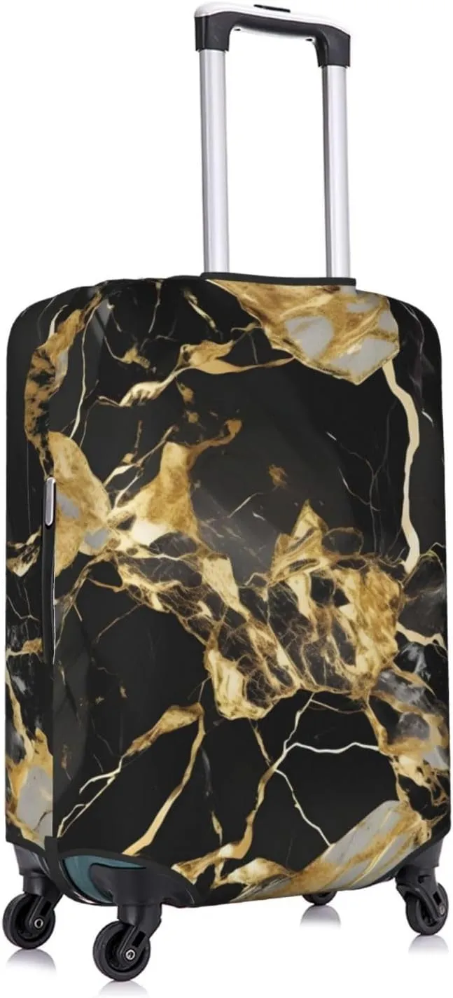 black marble texture golden Print Practical Elastic Washable Travel Luggage Cover with Concealed Zipper for Suitcases