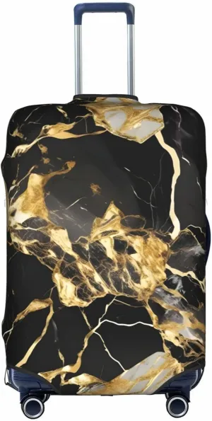 black marble texture golden Print Practical Elastic Washable Travel Luggage Cover with Concealed Zipper for Suitcases