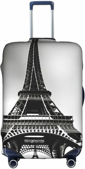 Black Paris Eiffel Tower Print Practical Elastic Washable Travel Luggage Cover with Concealed Zipper for Suitcases