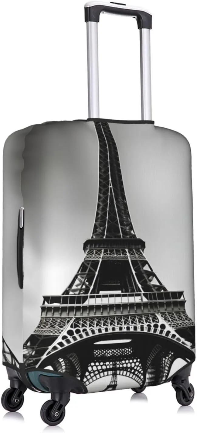 Black Paris Eiffel Tower Print Practical Elastic Washable Travel Luggage Cover with Concealed Zipper for Suitcases