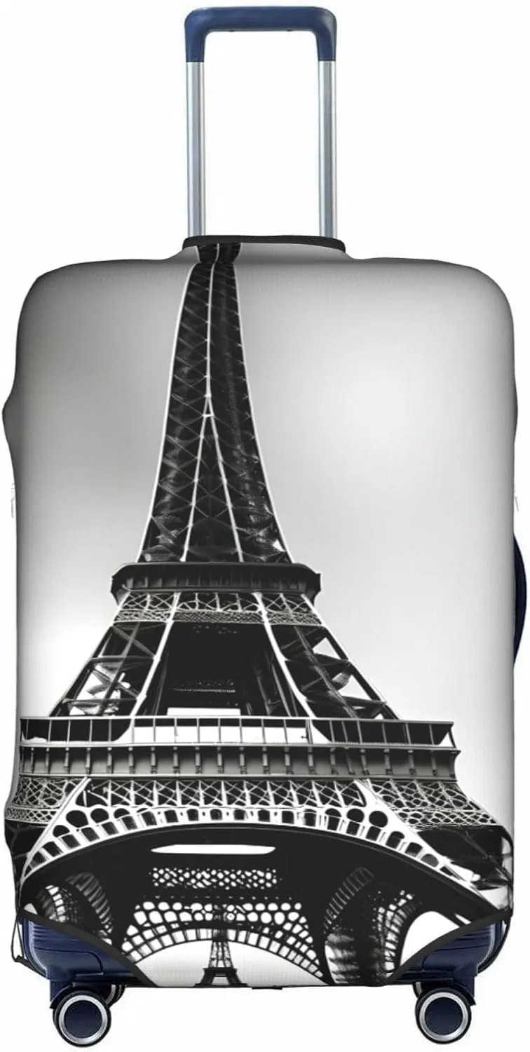 Black Paris Eiffel Tower Print Practical Elastic Washable Travel Luggage Cover with Concealed Zipper for Suitcases
