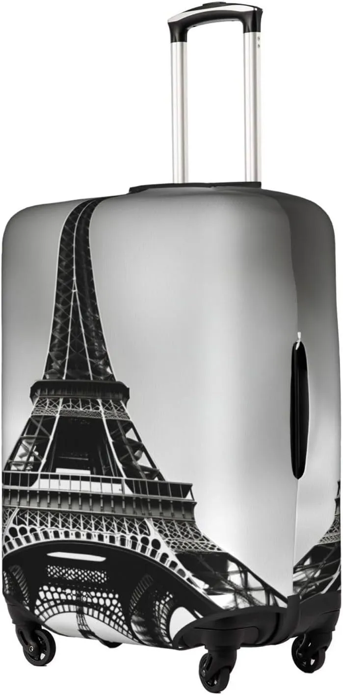 Black Paris Eiffel Tower Print Practical Elastic Washable Travel Luggage Cover with Concealed Zipper for Suitcases