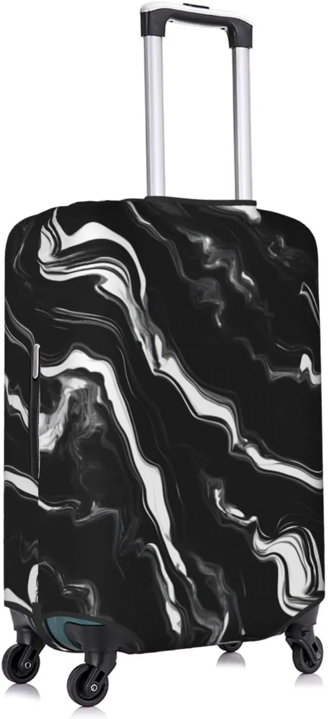 Black white marble print Print Practical Elastic Washable Travel Luggage Cover with Concealed Zipper for Suitcases