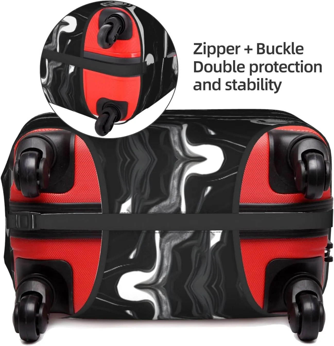 Black white marble print Print Practical Elastic Washable Travel Luggage Cover with Concealed Zipper for Suitcases