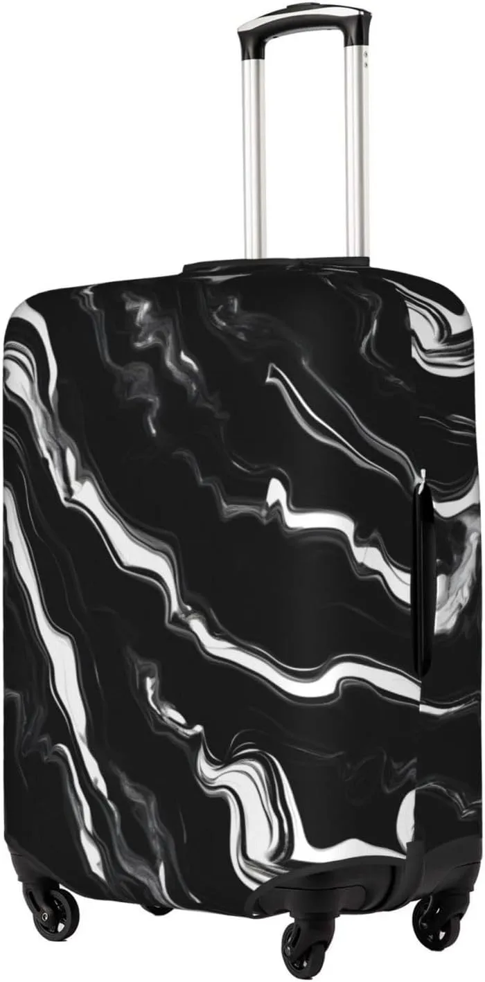 Black white marble print Print Practical Elastic Washable Travel Luggage Cover with Concealed Zipper for Suitcases