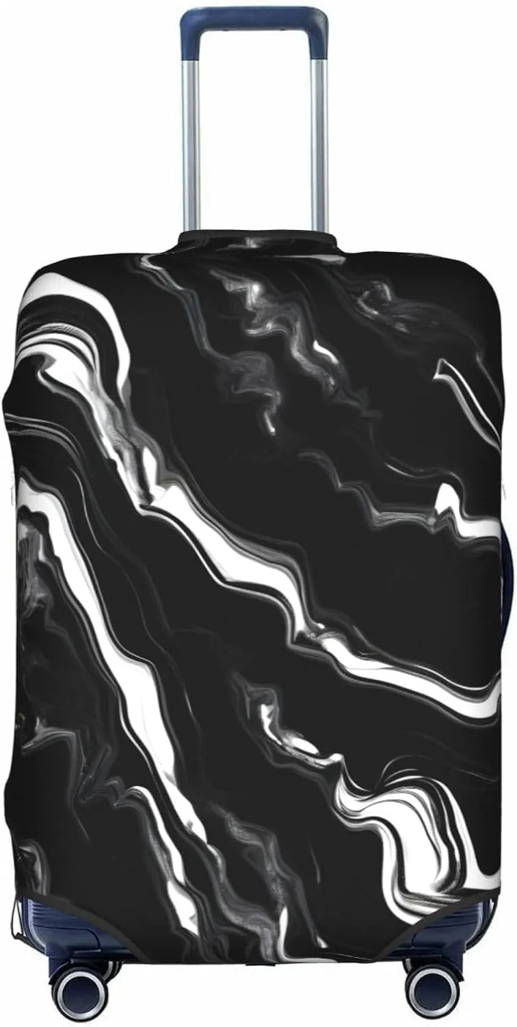 Black white marble print Print Practical Elastic Washable Travel Luggage Cover with Concealed Zipper for Suitcases
