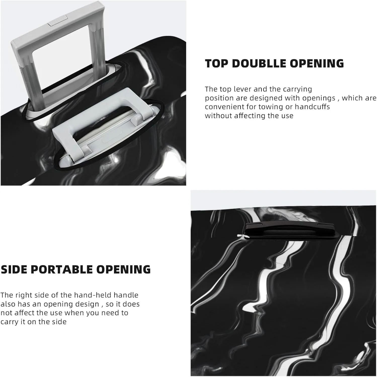 Black white marble print Print Practical Elastic Washable Travel Luggage Cover with Concealed Zipper for Suitcases
