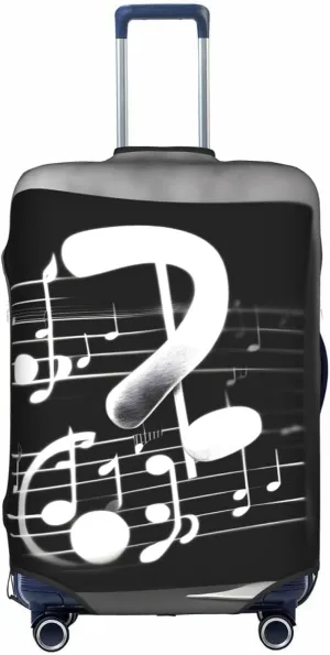 Black White Music Note Print Practical Elastic Washable Travel Luggage Cover with Concealed Zipper for Suitcases