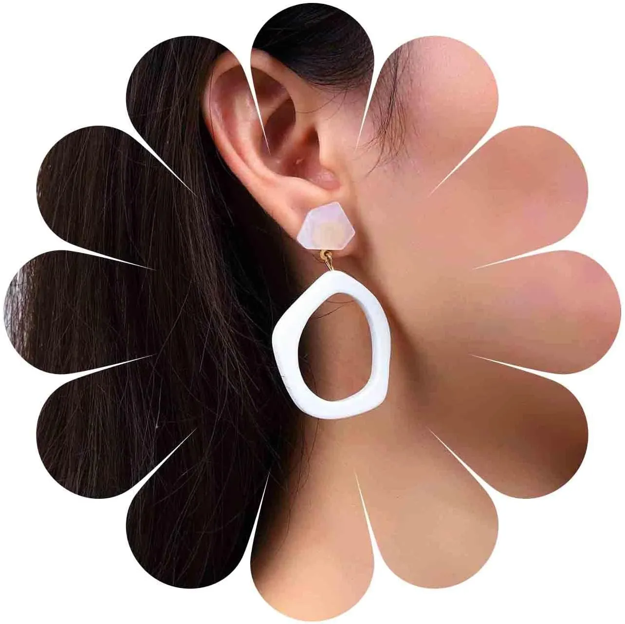 Bohemian Acrylic Resin Dangle Earrings White Irregular Geometric Drop Earrings Hollow Acrylic Stud Earrings Minimalist Resin Geometric Earrings Jewelry for Women