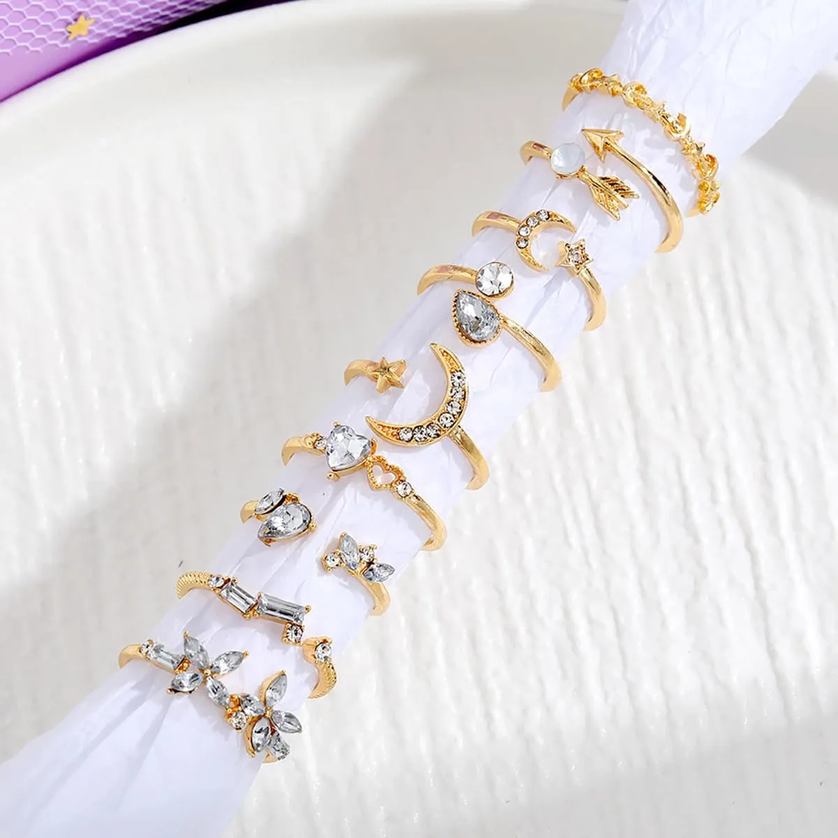 Boho Gold Stacking Rings for Women, Knuckle Stackable Star Moon Flower Joint Finger Rings Set