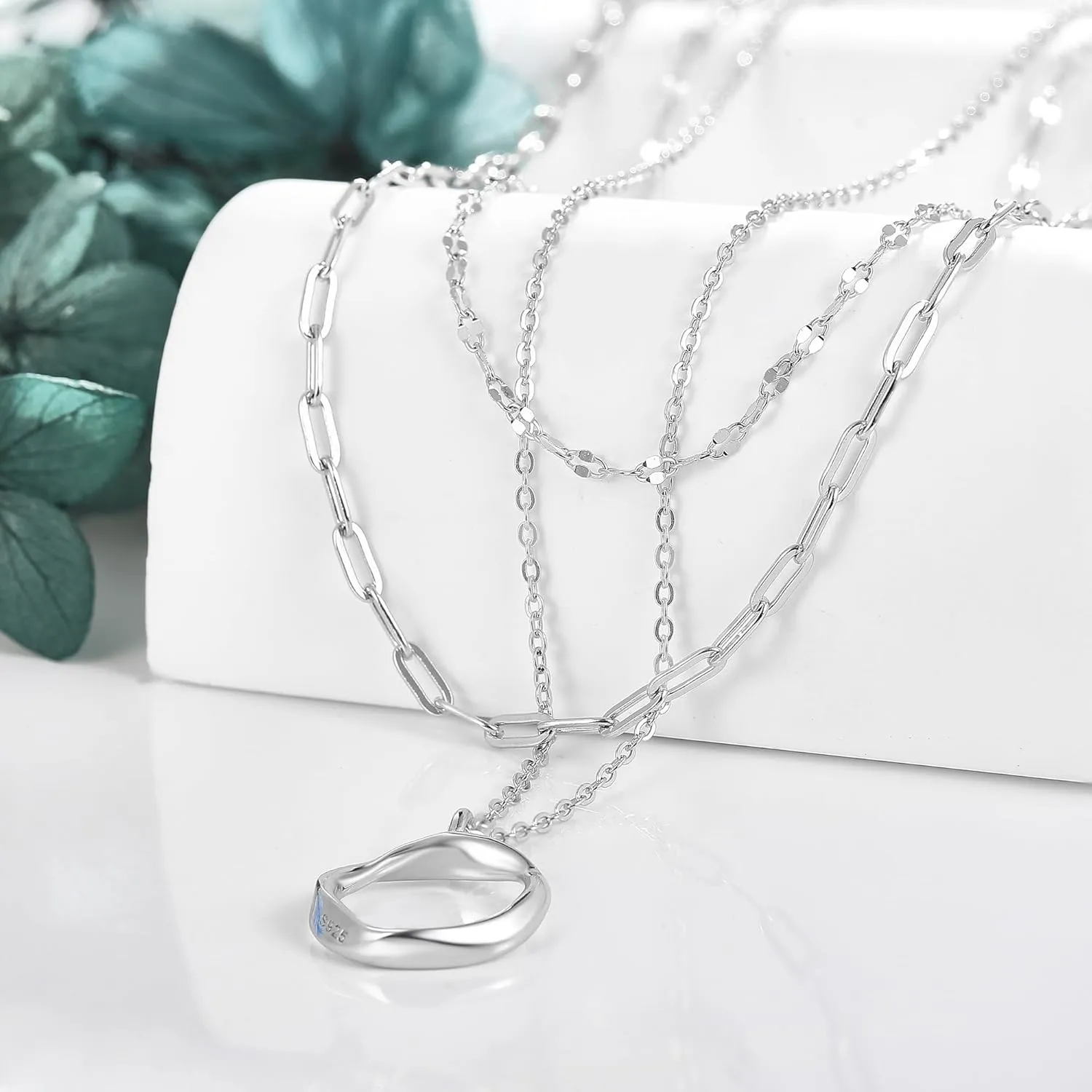 Boho Layered Necklace Sterling Silver Triple 3 Stacked Vertical Bar Triangle Long Layering Necklaces Christmas Jewelry Gifts for Women