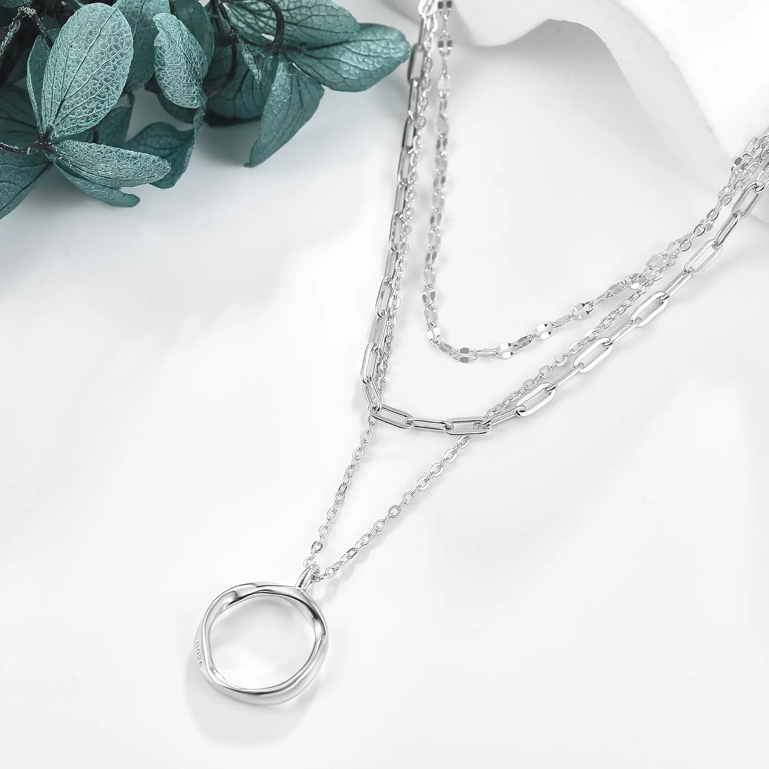 Boho Layered Necklace Sterling Silver Triple 3 Stacked Vertical Bar Triangle Long Layering Necklaces Christmas Jewelry Gifts for Women
