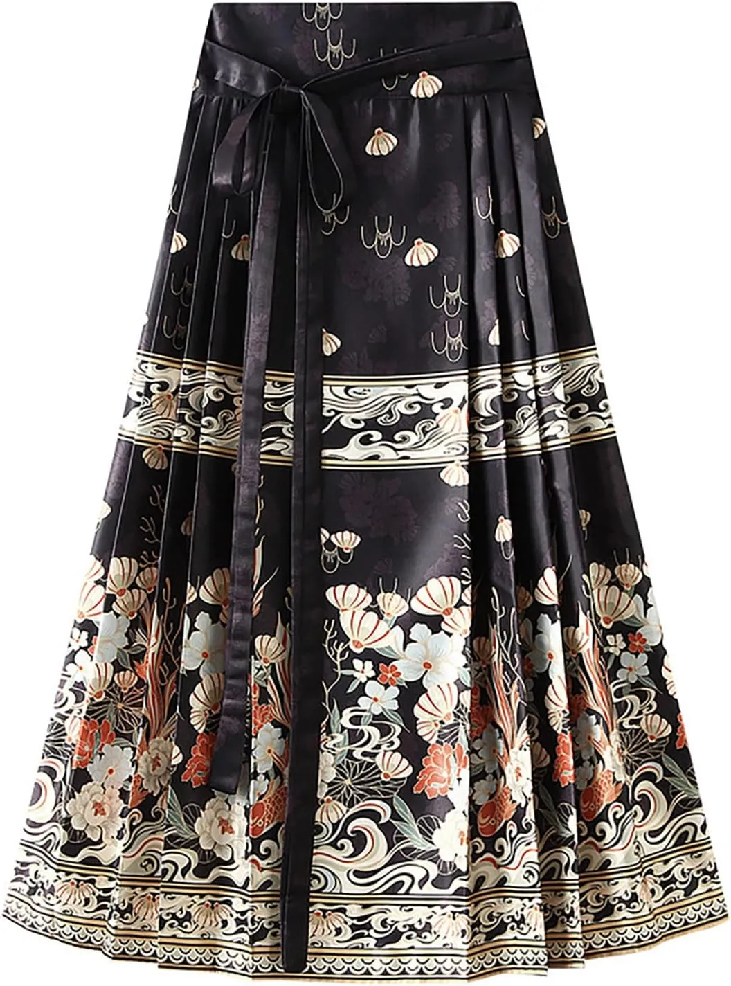 Boho Long Skirts for Women Summer Chiffon Floral Maxi Skirt Flowy High Waist A Line Pleated Skirts Cute Bohemian Beach Dress