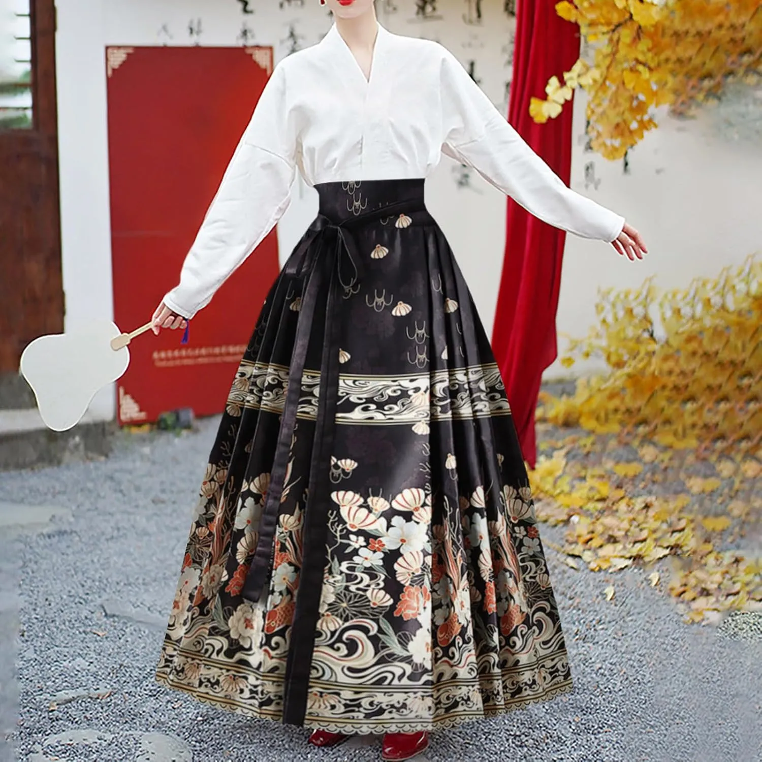 Boho Long Skirts for Women Summer Chiffon Floral Maxi Skirt Flowy High Waist A Line Pleated Skirts Cute Bohemian Beach Dress