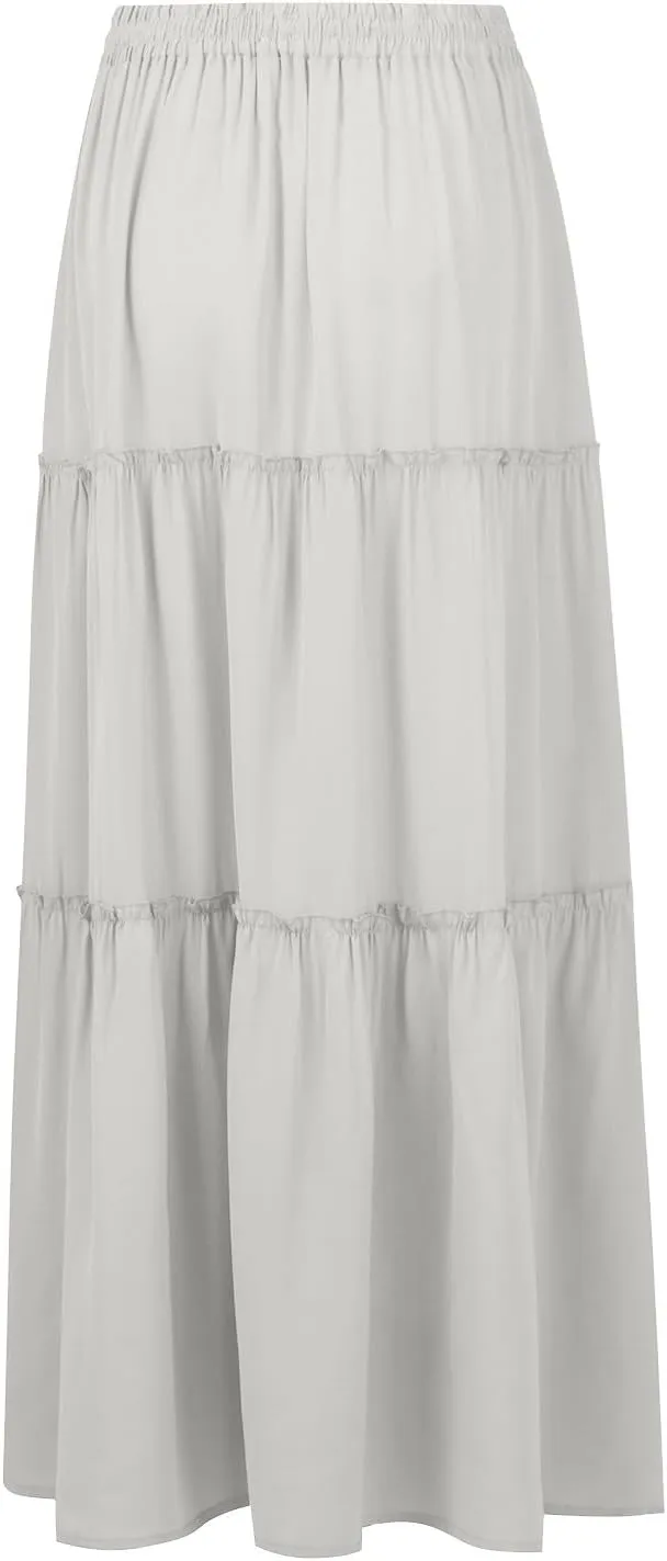 Boho Maxi Skirts for Women Casual High Waisted Tiered A Line Skirt Pleated Ruffle Hem Flowy Long Skirts with Pockets