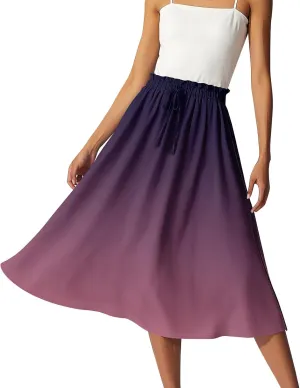 Boho Skirts for Women - High Waisted Floral Maxi Skirt with Pockets, Elastic Waist Flowy Beach Vacation Dress