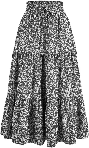 Boho Skirts for Women Midi Length Maxi Spring Flowy Boho Comfy Tiered Western Maxi Skirt Boho