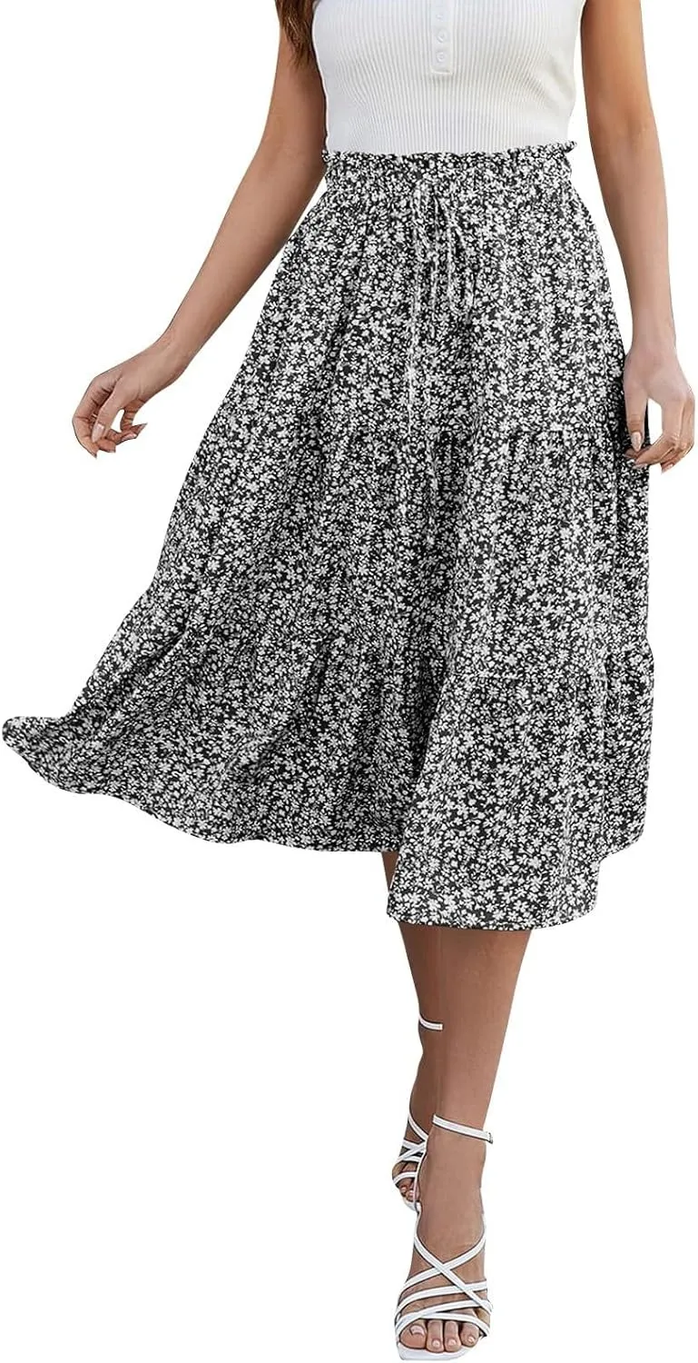 Boho Skirts for Women Midi Length Maxi Spring Flowy Boho Comfy Tiered Western Maxi Skirt Boho