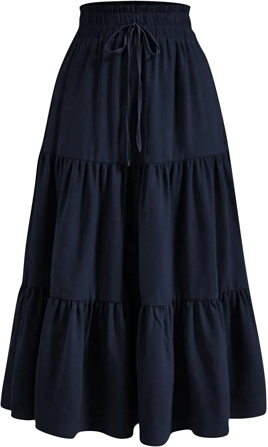 Boho Skirts for Women Midi Length Maxi Spring Flowy Boho Comfy Tiered Western Maxi Skirt Boho