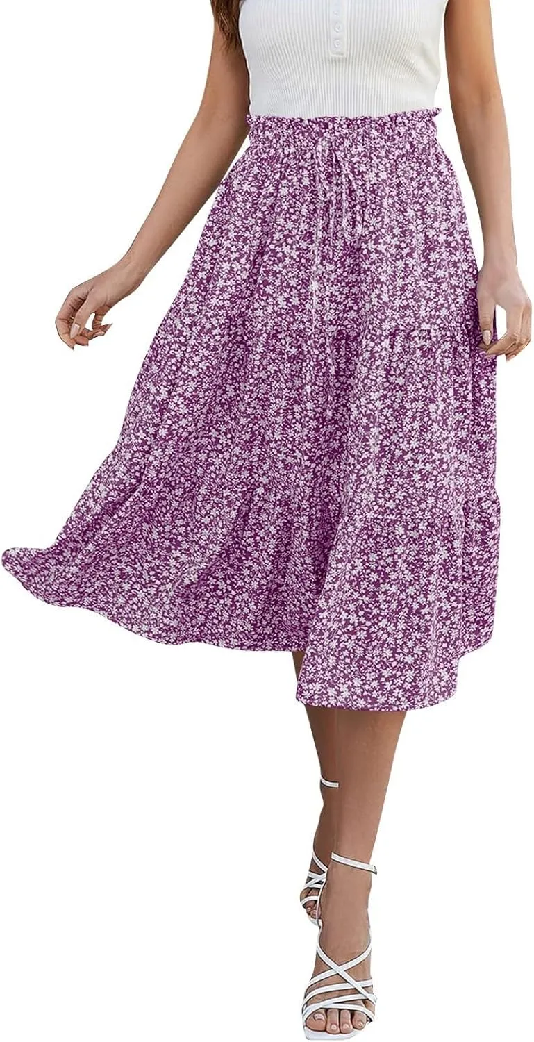 Boho Skirts for Women Midi Length Maxi Spring Flowy Boho Comfy Tiered Western Maxi Skirt Boho