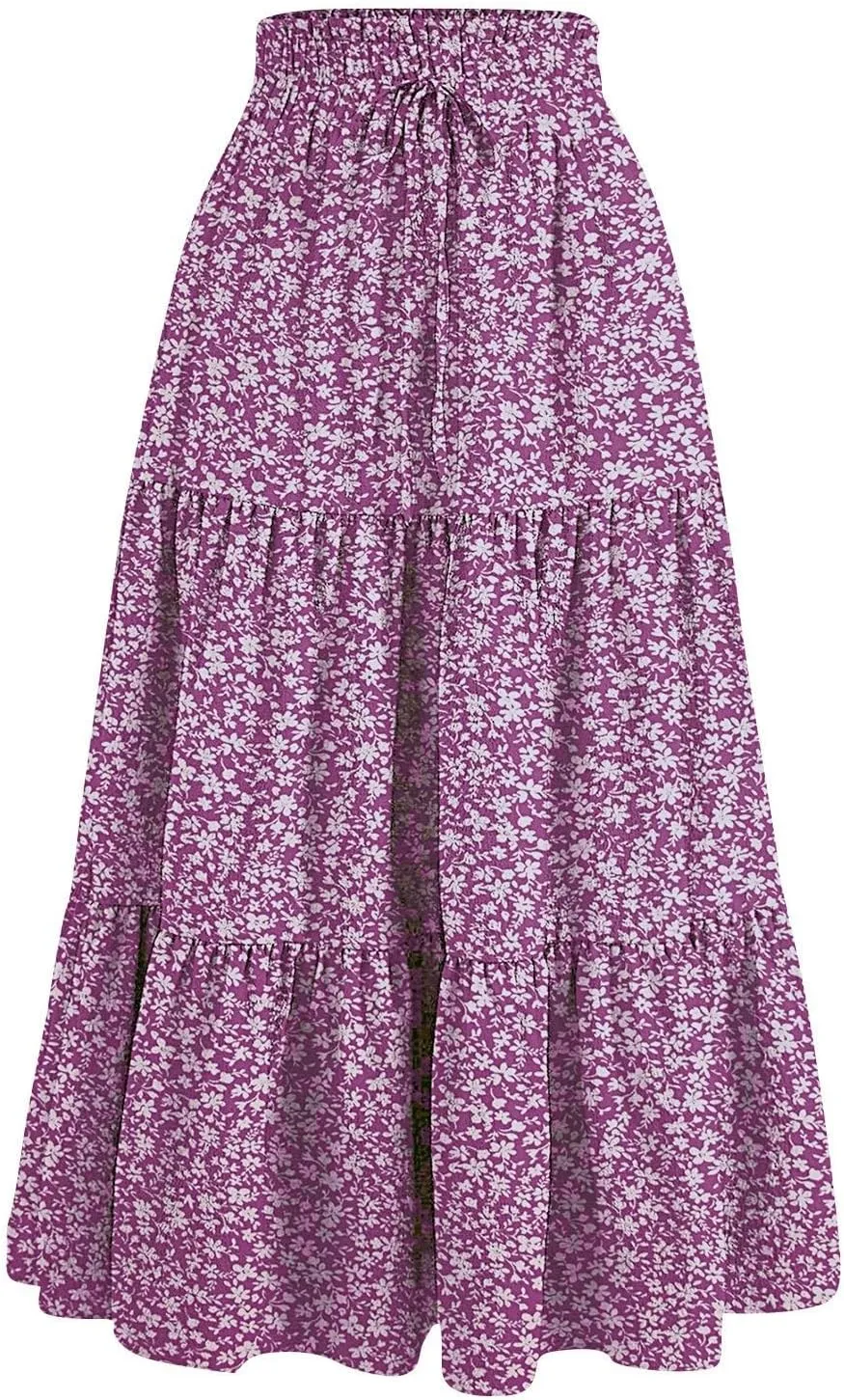 Boho Skirts for Women Midi Length Maxi Spring Flowy Boho Comfy Tiered Western Maxi Skirt Boho