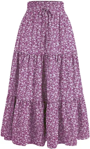 Boho Skirts for Women Midi Length Maxi Spring Flowy Boho Comfy Tiered Western Maxi Skirt Boho