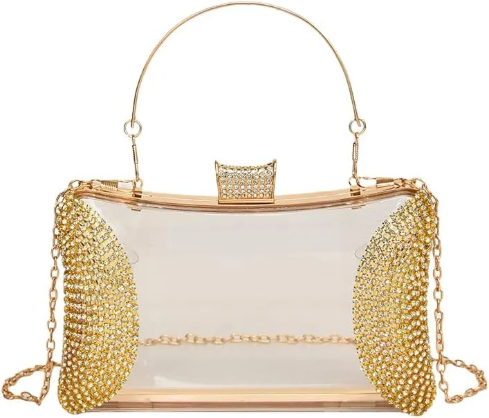 Casual Acrylic Top Handle Purse Rhinestones Evening Bag Banquet Crossbody Bag Valentines Day Clutch Purse for Women