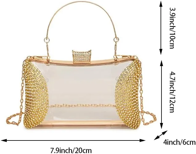Casual Acrylic Top Handle Purse Rhinestones Evening Bag Banquet Crossbody Bag Valentines Day Clutch Purse for Women