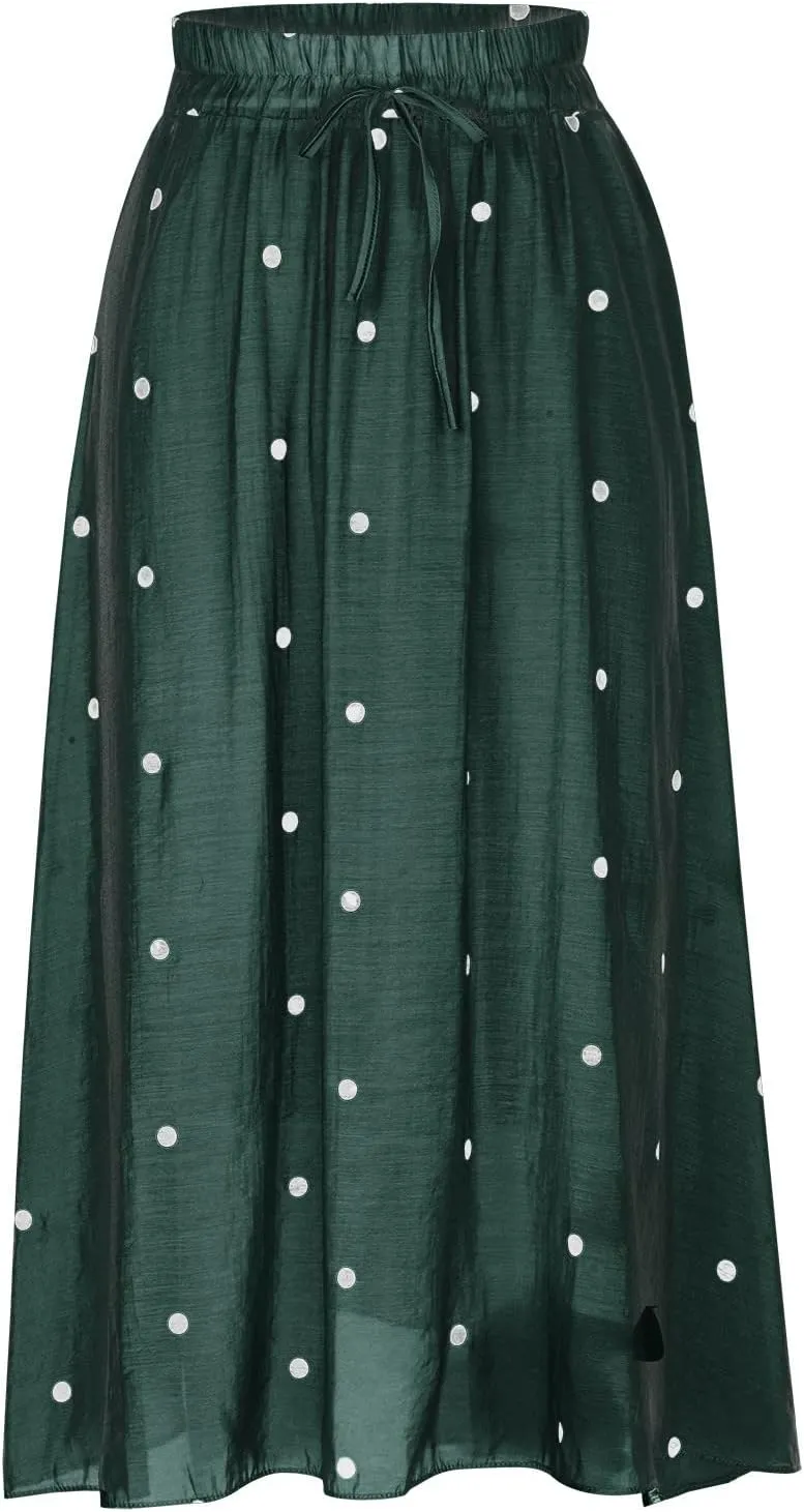Casual Cotton Linen Skirts for Women Elastic High Waisted A Line Stretch Skirt Plus Size Summer Beach Vacation Dress